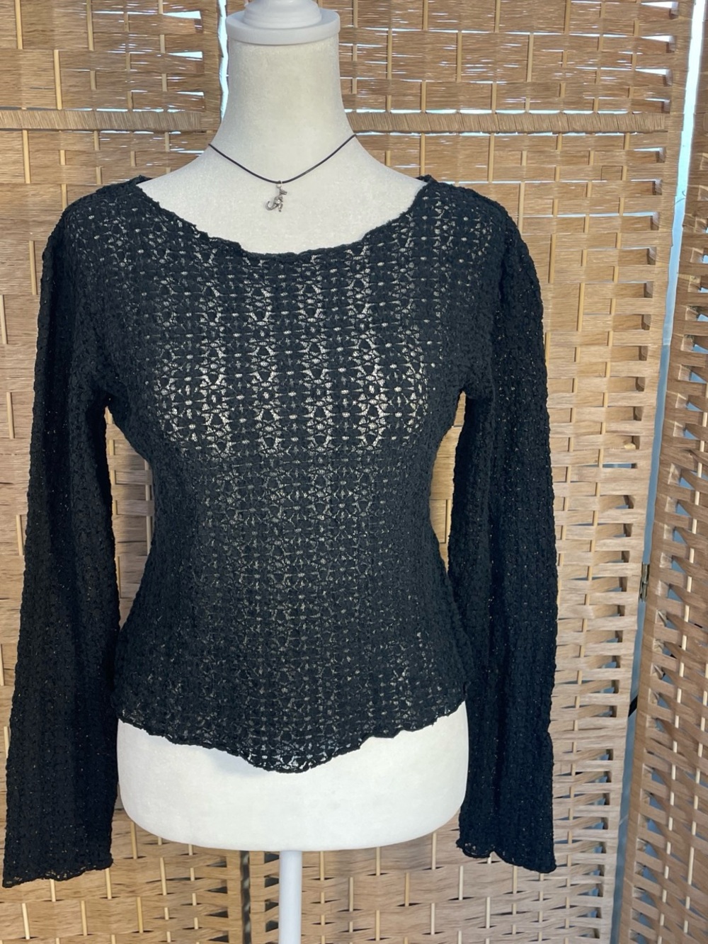 Natural Life Black Crochet Lace Knit Long-Sleeve Women's Top